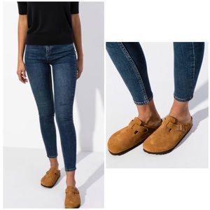 Birkenstock Boston Mink Tan Brown Suede Leather Clog Shoes 38